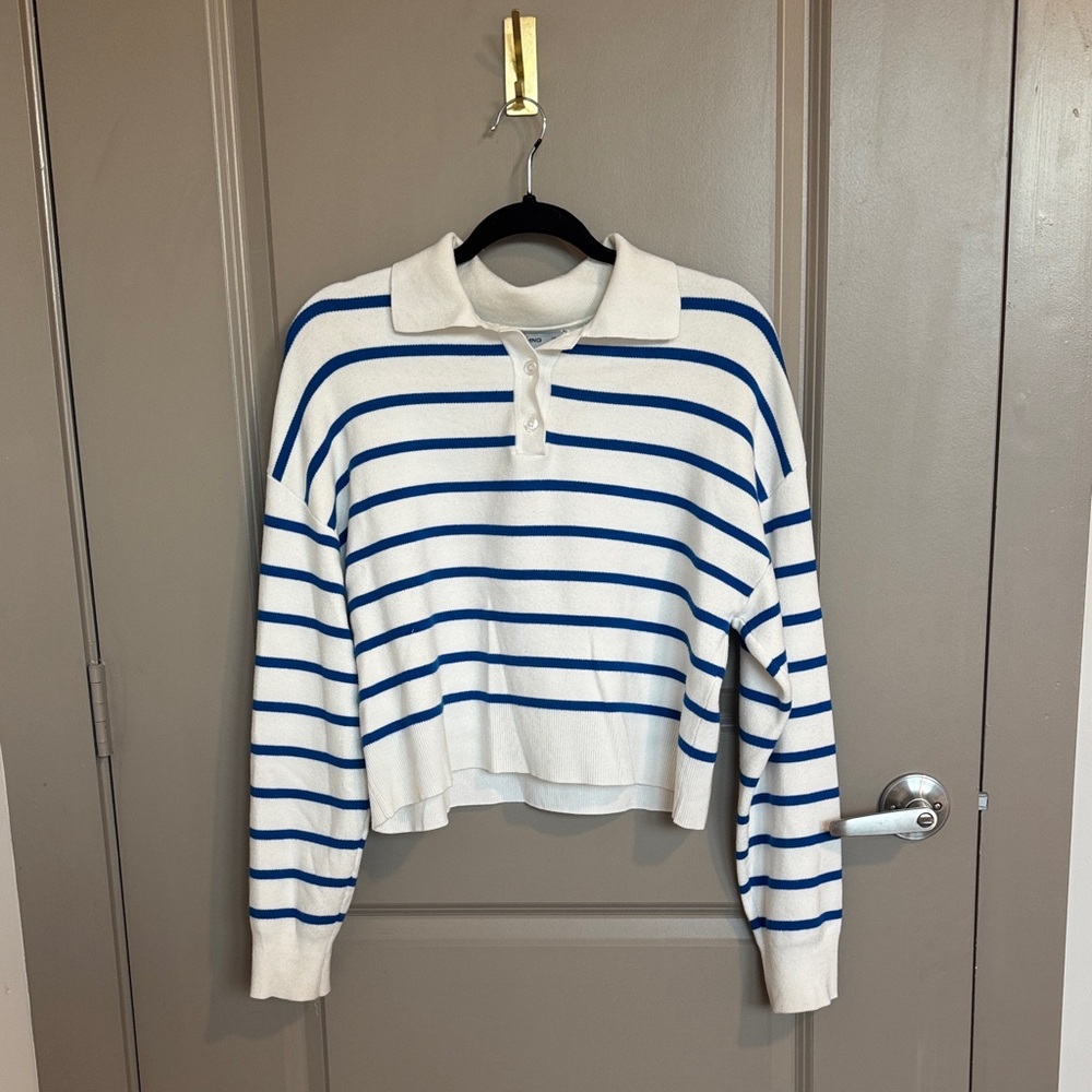 Mango Striped Blue and White Women's Knit Top